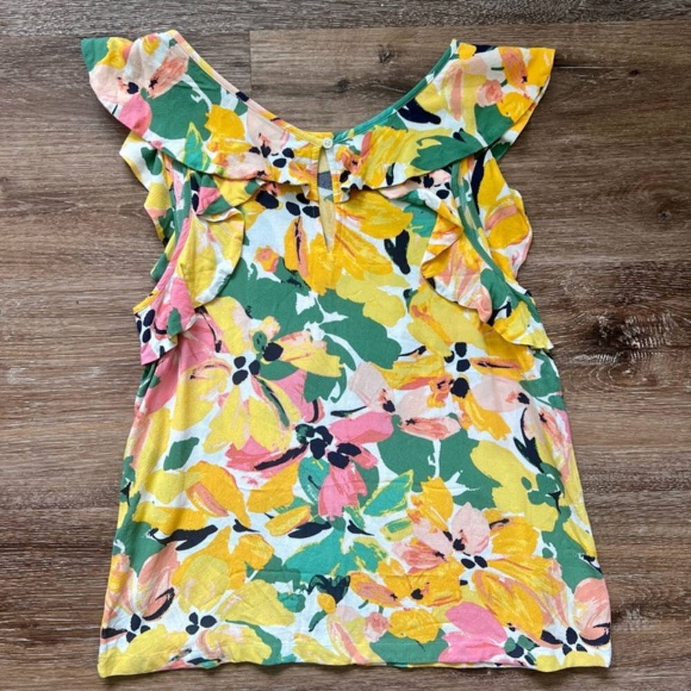 Loft Floral Ruffle V-Back Shell Top - Picture 4 of 5